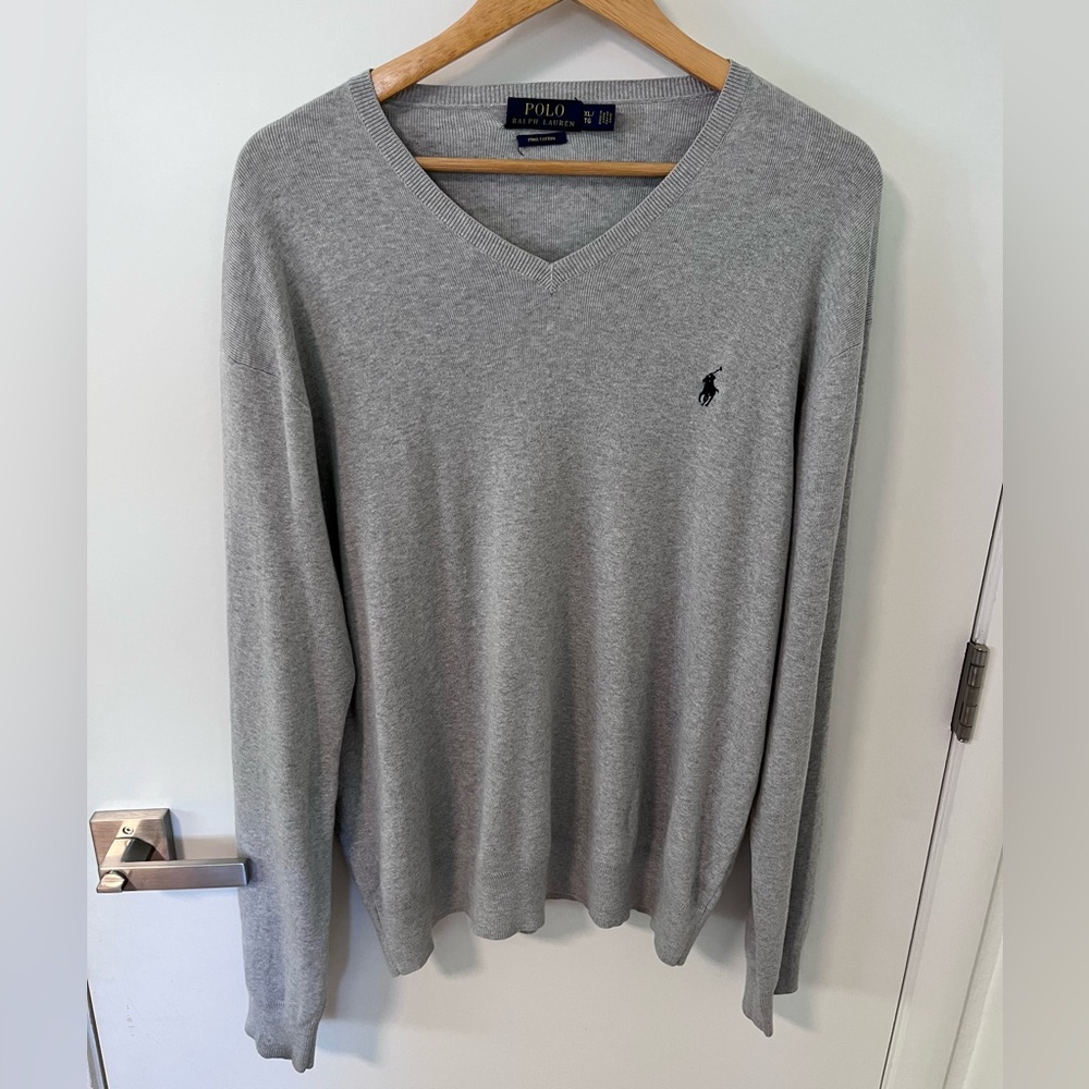 Polo by Ralph Lauren Light Gray V-Neck Sweater with Polo Pony
